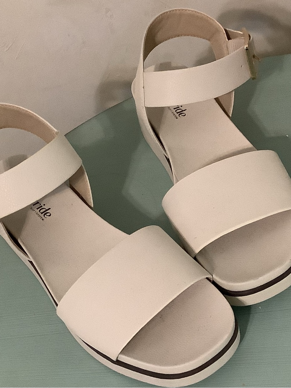 Life Stride Cream Platform Ankle-Strap Sandals